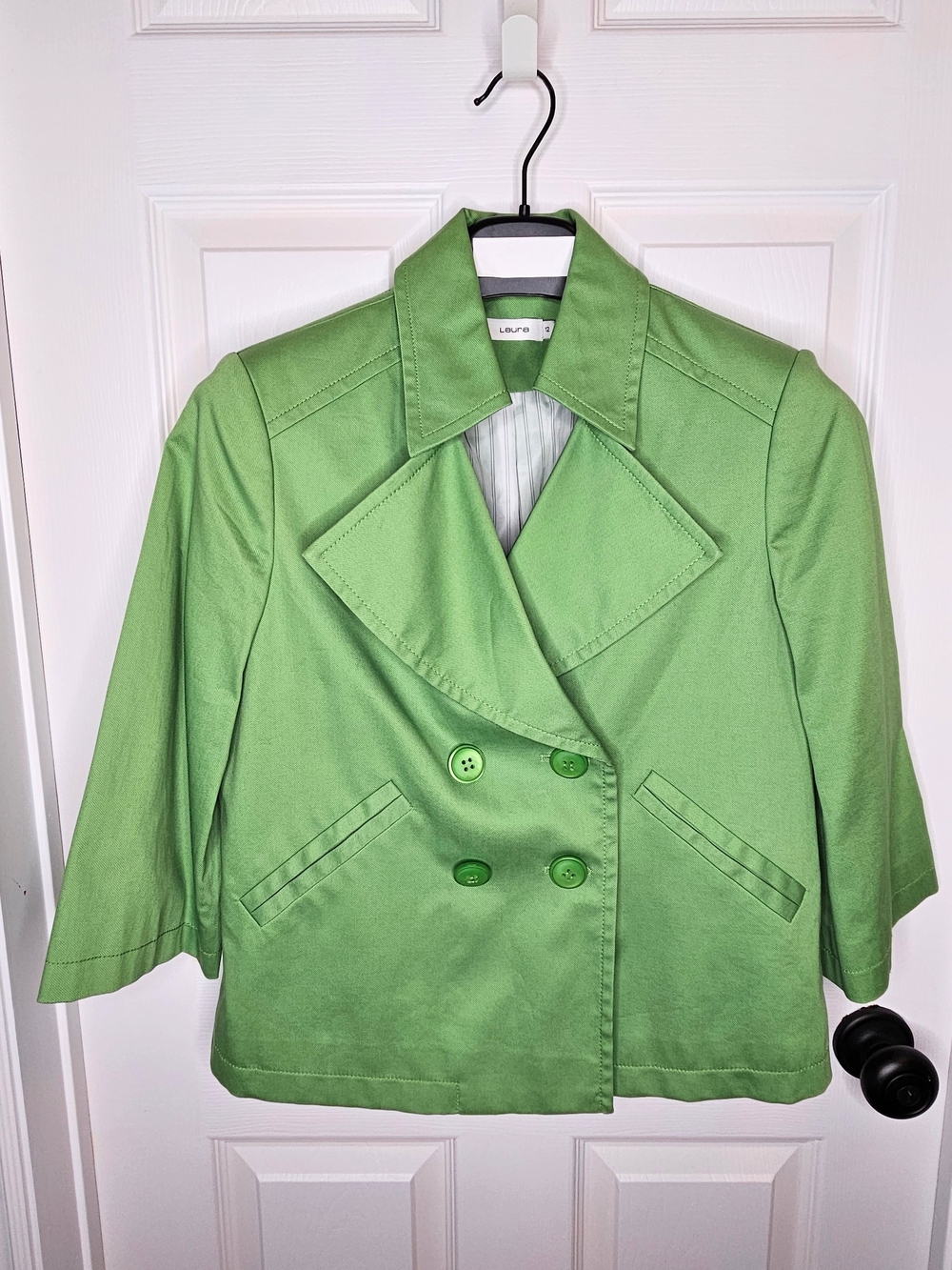 NWOT Laura Women's Lime Green 3/4 Sleeve Blazer Double-Breasted Size 12